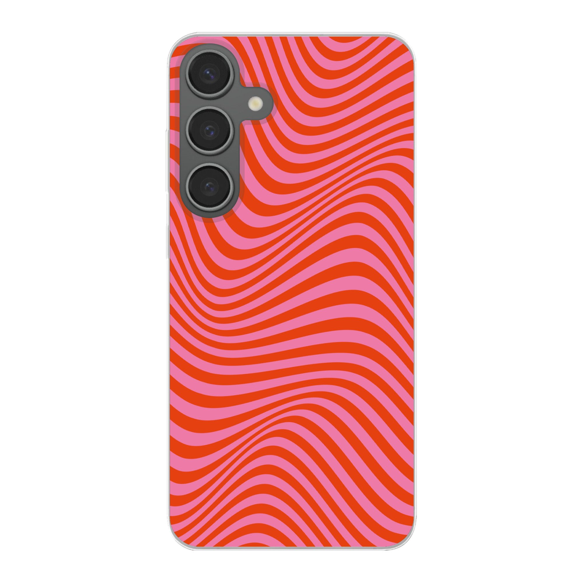 MuchoWow Handyhülle für Samsung Galaxy S24 Plus Wellenförmiges Muster - Rot - Rosa - Linie, Phone Case, Silikon, Schutzhülle Dünn