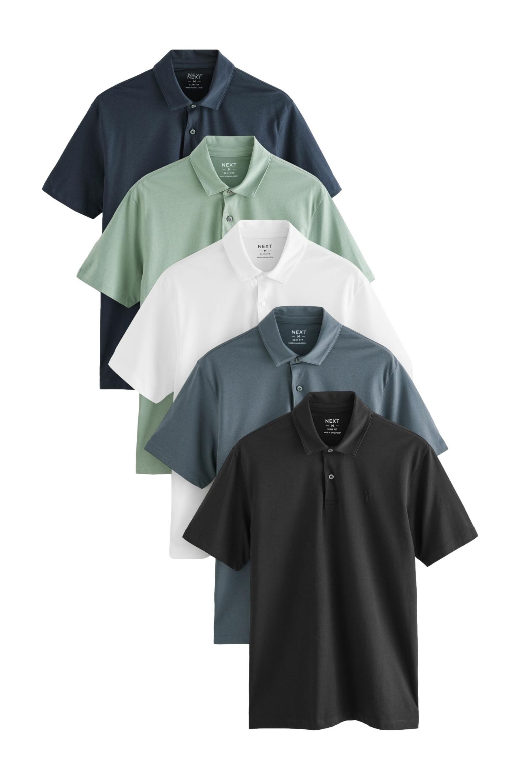 Poloshirt Slim Fit Kurzarm-Poloshirts aus Jersey, 5er-Pack
