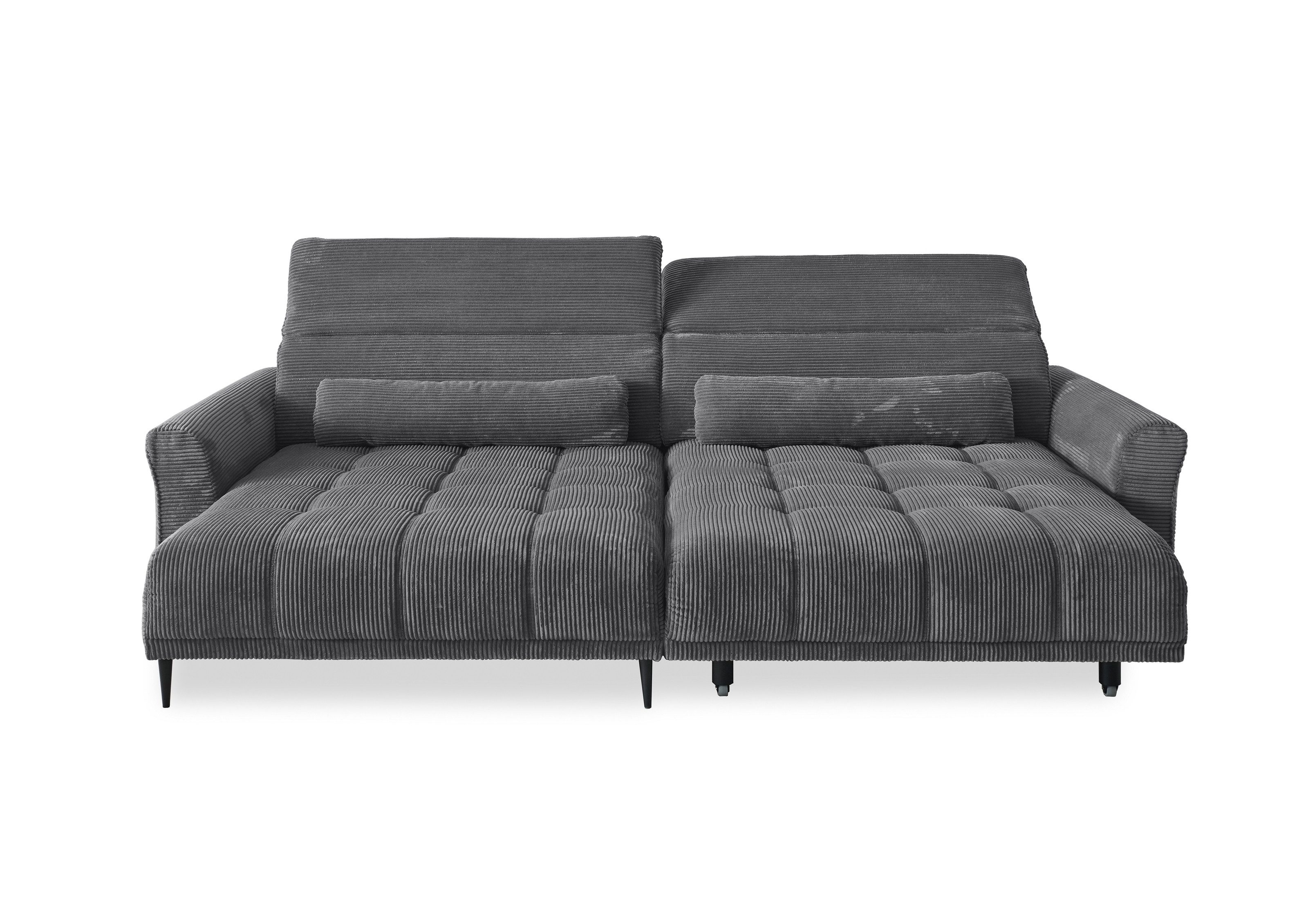 freiraum Wohnlandschaft Wolve, elektr. Sitzverstellung, 2 Kissen, Cord grau - 277x108x179cm (BxHxT)