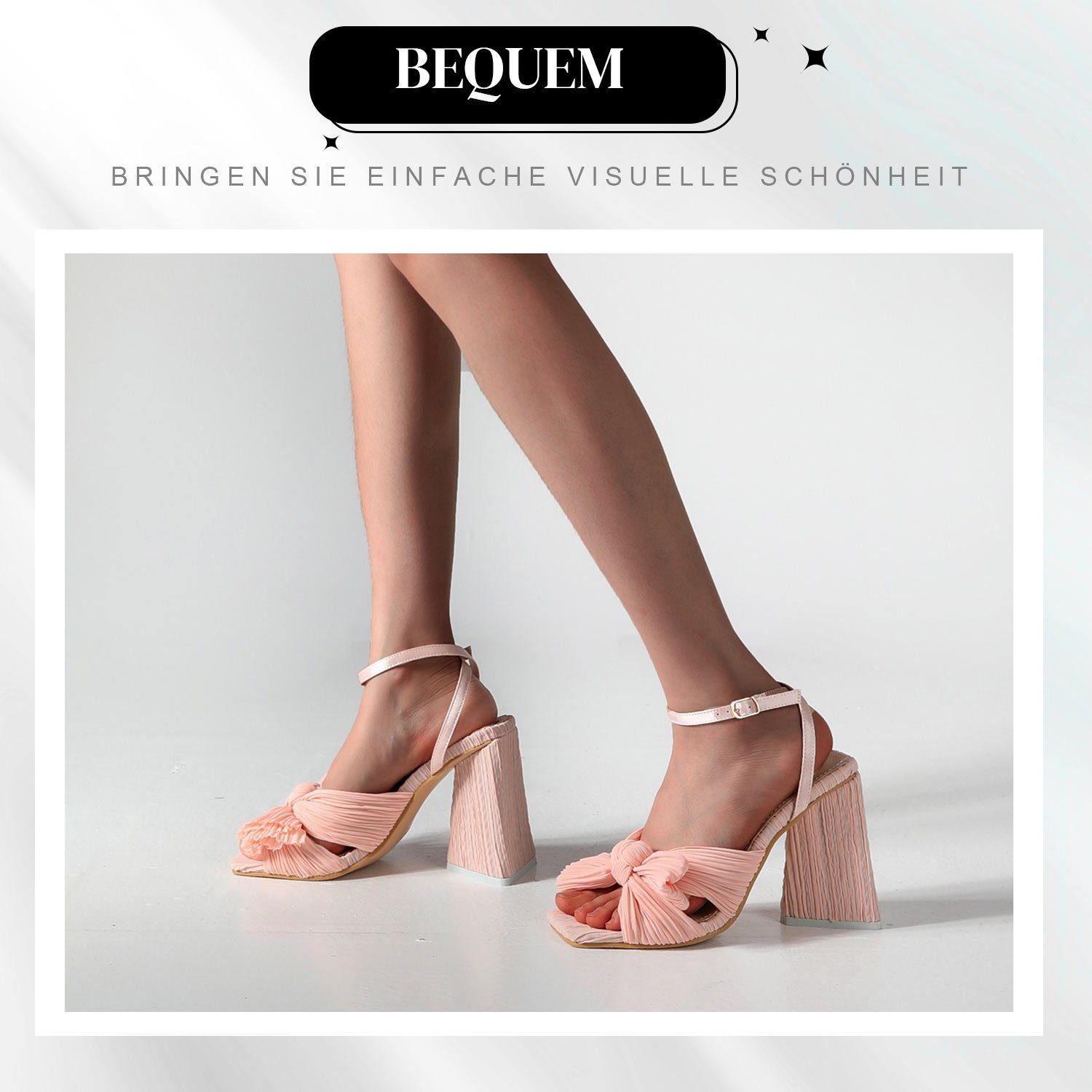 Riemchen Damen Rosa Absatz High-Heel-Sandalette Sandalen Pumps Daisred Knöchelschnalle grober