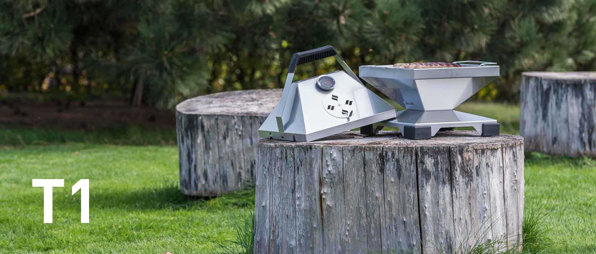 Thüros Holzkohlegrill T1 Edelstahl Tischgrill 30 x 30 cm, für Tisch und unterwegs