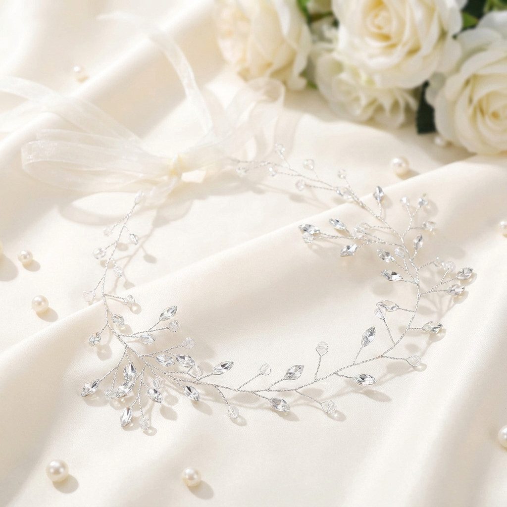 H-basics Stirnband Braut Hochzeit Strass Perlen Kristall 35 cm Damen