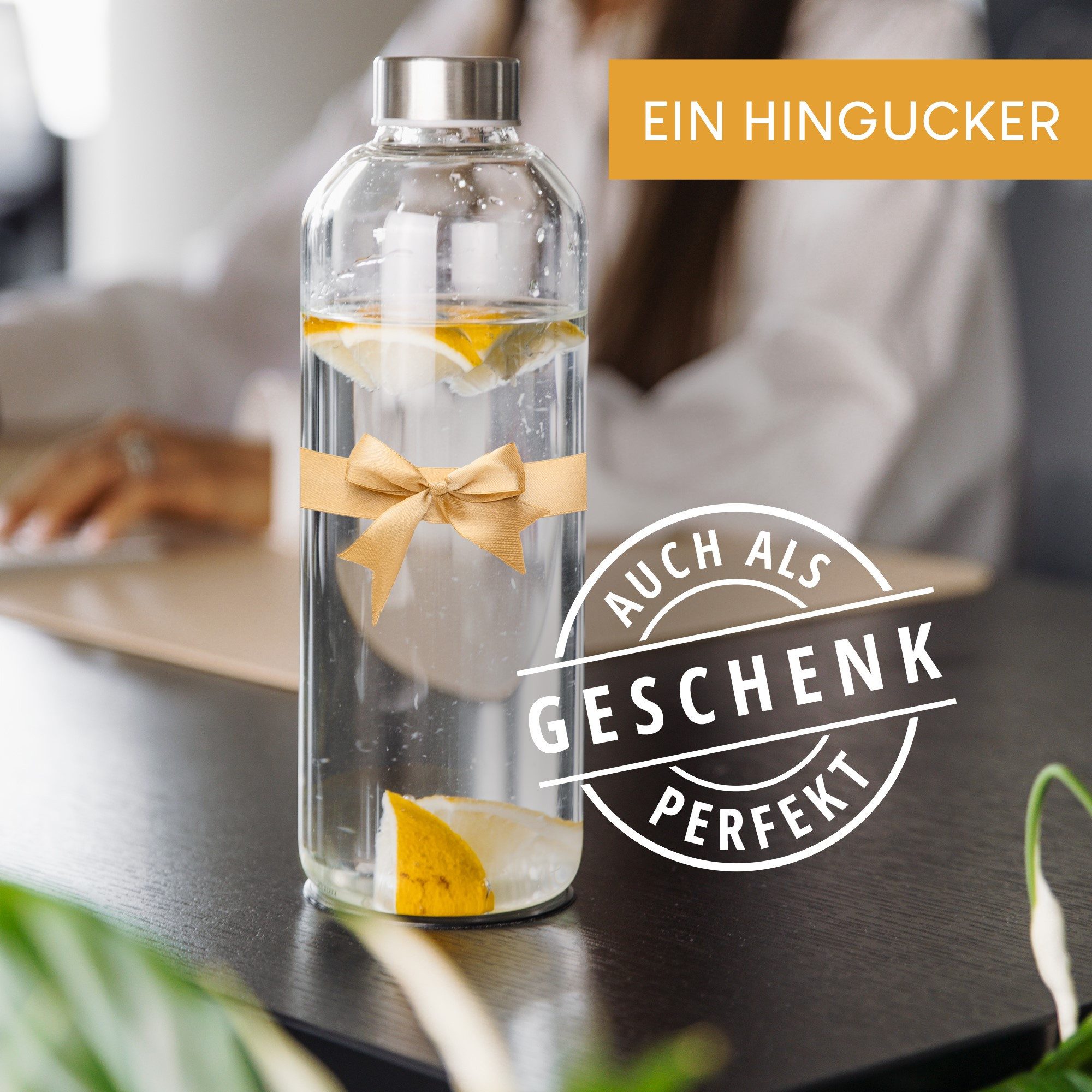 Smart-Planet Trinkflasche 4er Set 1L Trinkflaschen aus hochwertigem Borosilikatglas, Borosilikatglas, 1000 ml, Metall