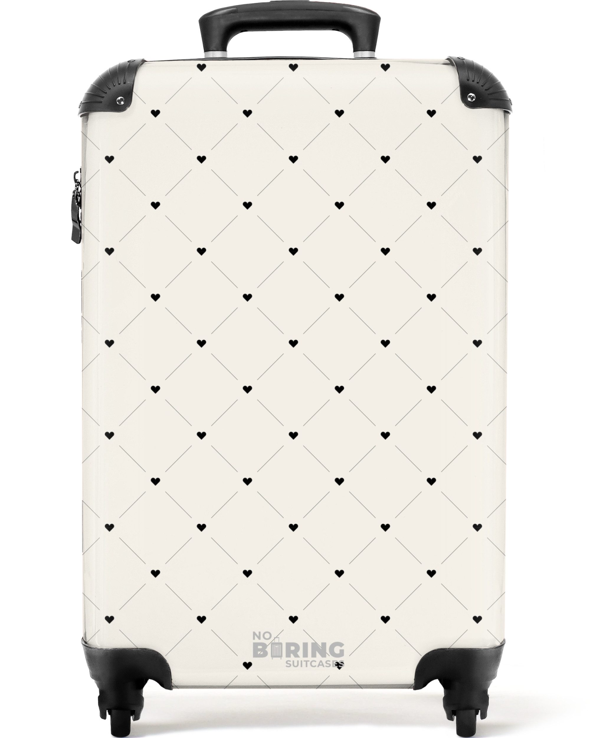NoBoringSuitcases.com© Hartschalen-Trolley Valentine Herz kariert Muster schwarz und weiß 55x35x20cm, Handgepäck Koffer & Trolleys, Luggage, Reisekoffer Frauen