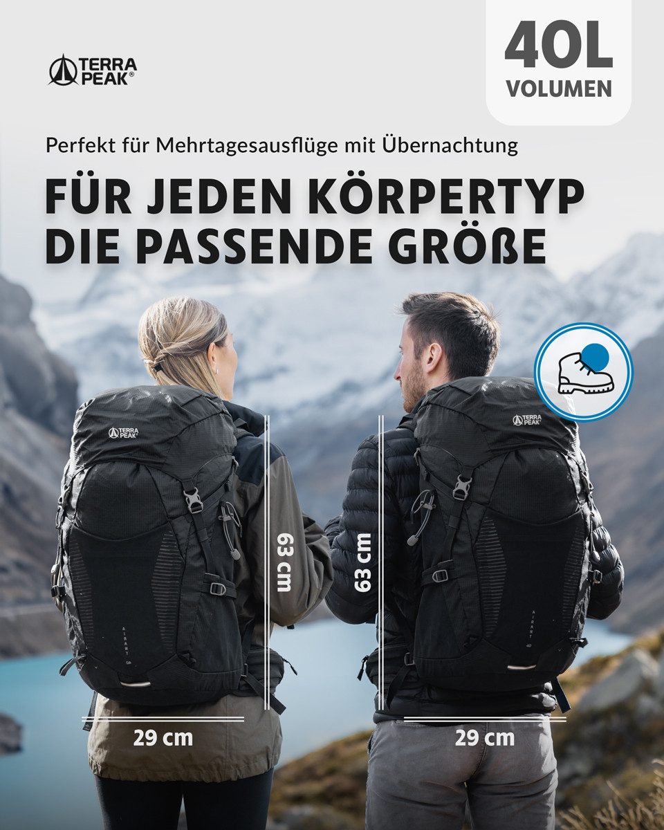 Terra Peak Wanderrucksack Airant 40, Rucksack mit belüftetem Netzrücken groß, 40 Liter