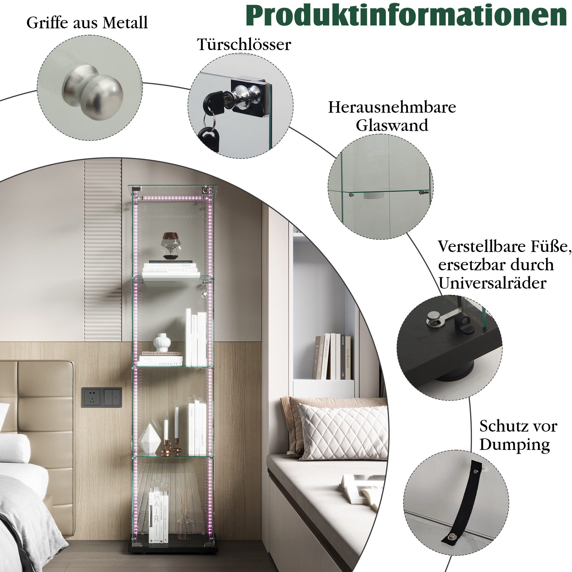 FUROKOY Glasvitrine Standvitrinen, Vitrine aus gehärtetem günstig online kaufen