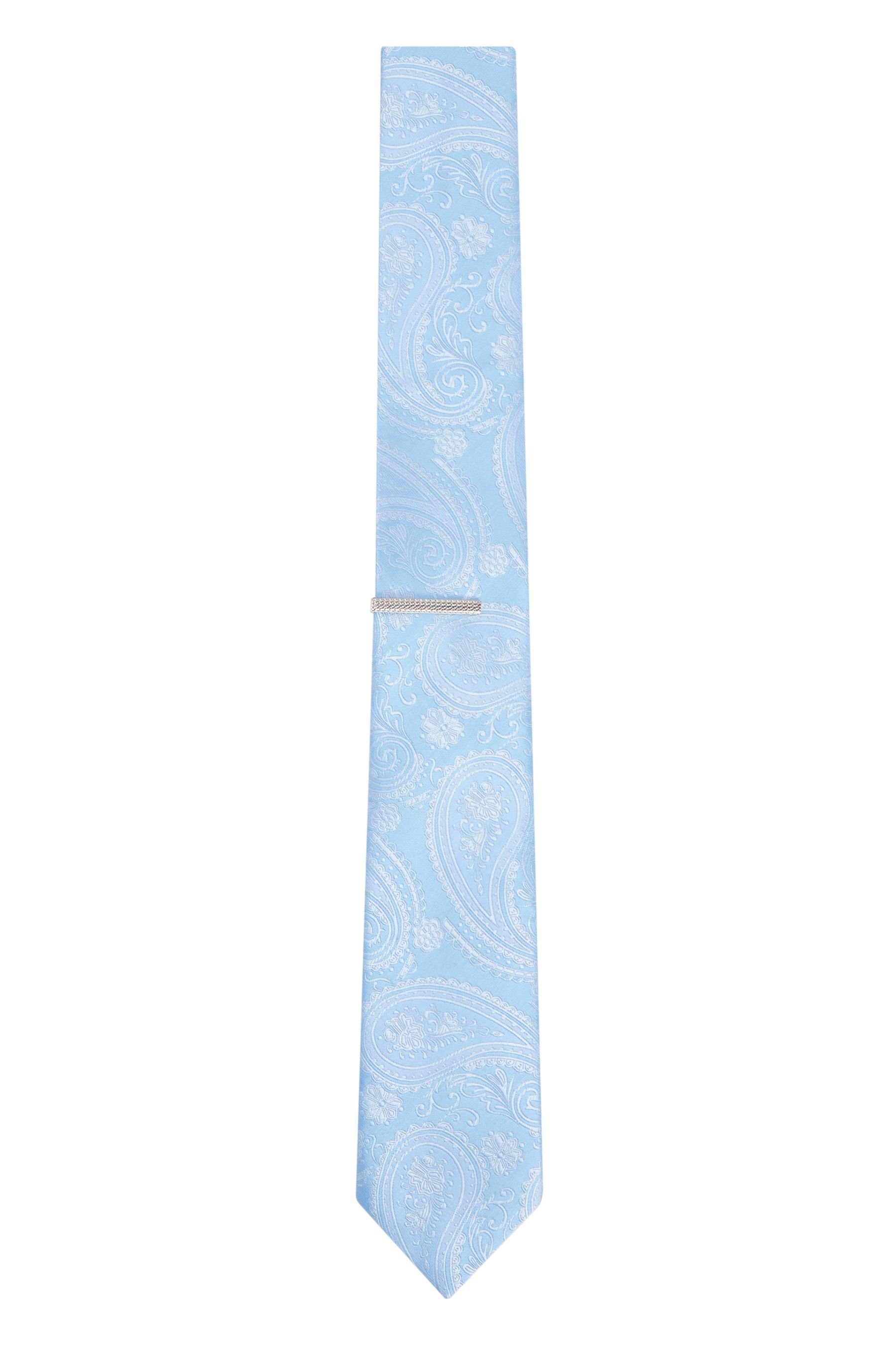 (2-St) Slim Paisley mit Krawatte Light Krawattenklammer, Blue Gemusterte Krawatte Next