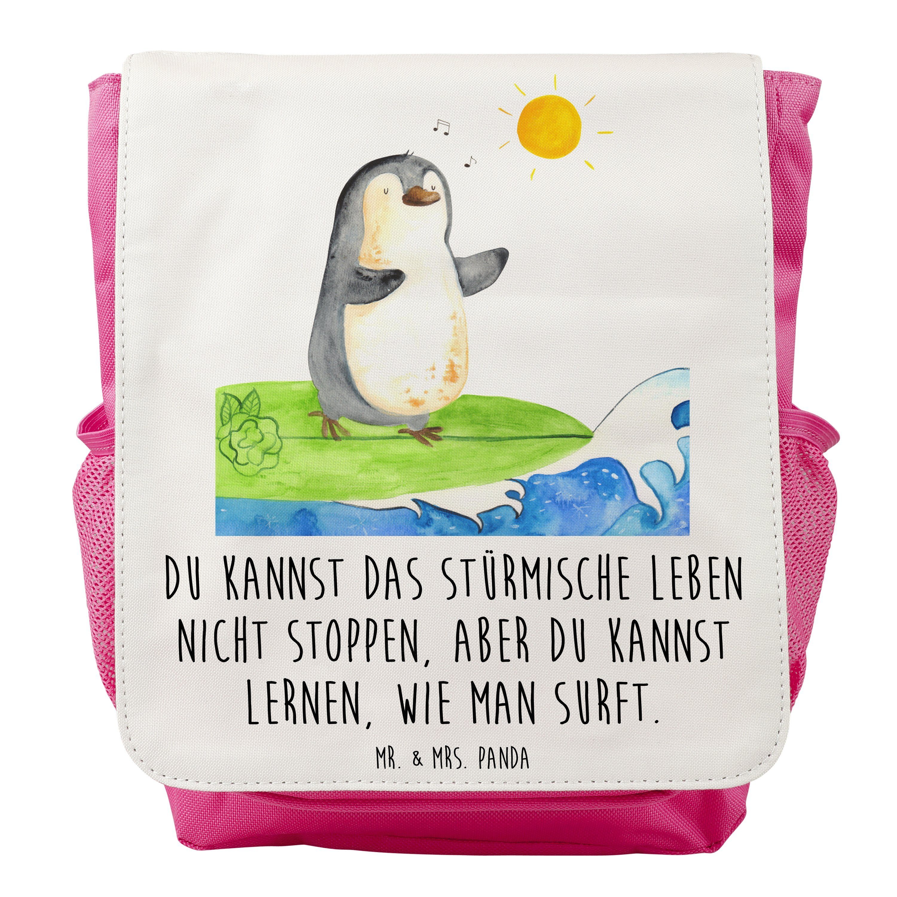 Mr. & Mrs. Panda Kinderrucksack Mädchen Pinguin Surfer - Weiß - Geschenk, Wellen reiten, Kinderrucksa