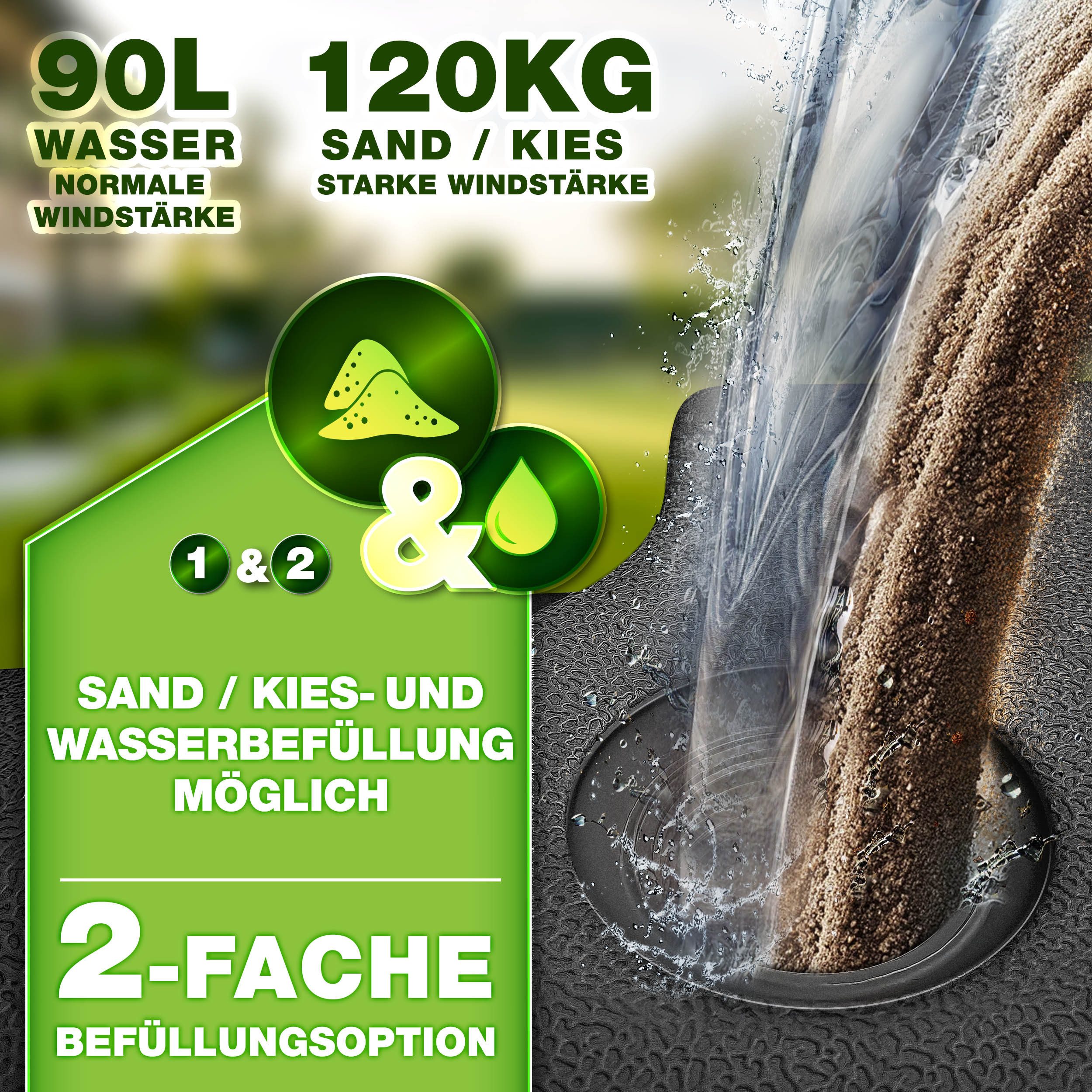 tillvex Sonnenschirm tillvex® Sonnenschirmständer 90L / 120kg Schirmständer Schirmgewicht, Schirmständer Ampelschirmständer wetterfest, inkl. Metallverbinder Sc – Bild 3 von 5