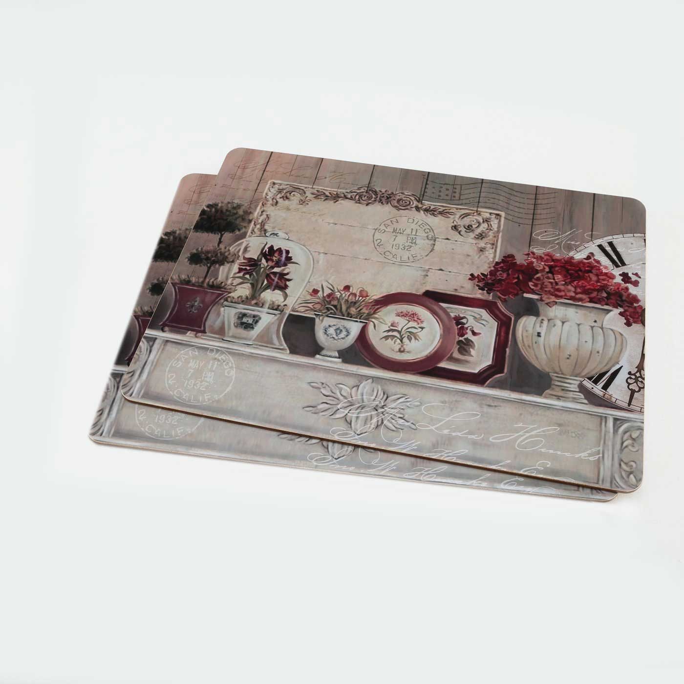 LS-LebenStil Platzset 2x Kork Tischset Platzset Vintage Blumen 40x30cm abwaschbar Rechteck, (Platzmatte abwaschbar Korkunterseite, 2-St., Placemate Tisch Untersetzer Unterlage Teller Geschirr Vasen)
