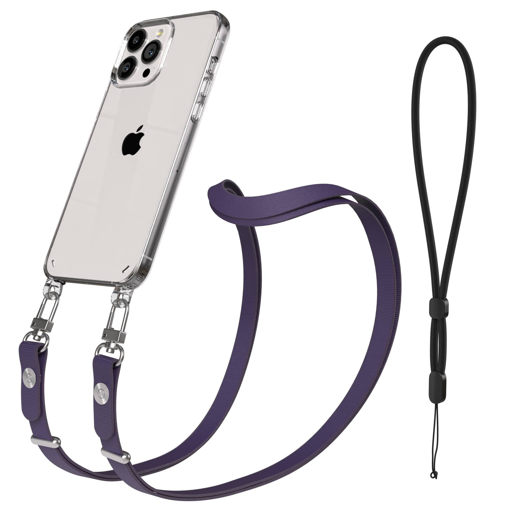 EAZY CASE Handykette für Apple iPhone 13 Pro Max Handyhülle mit Handyband magnetisch, Praktische Smartphone Kordel in Lila mit Magnetband