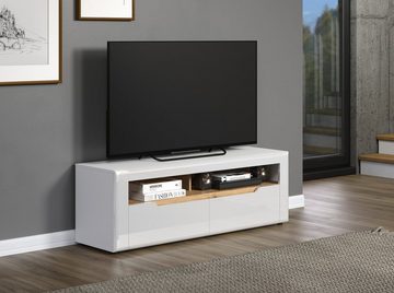 Furn.Design Lowboard Merlon (Flat-TV Unterschrank in weiß mit Eiche, 150 x 50 cm), Hochglanz