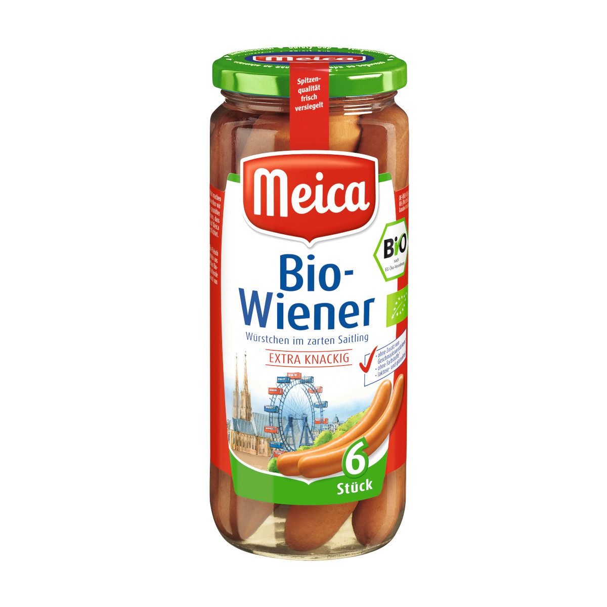 Meica Wurstkonserve, Meica Bio 6 Wiener Würstchen extra knackig ATG 250g Glas 540g