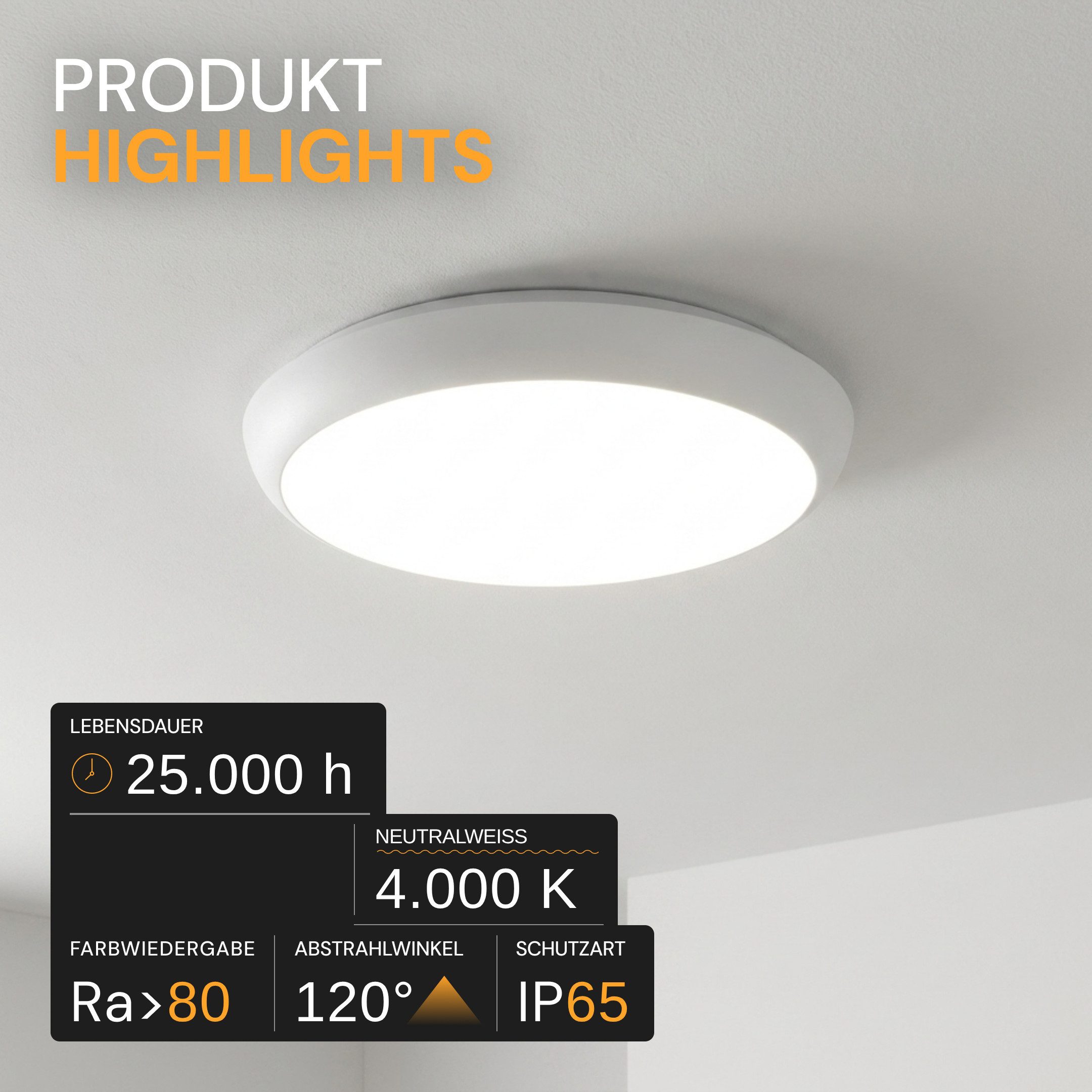 ENOVALITE Aufbauleuchte ENOVALITE LED Aufbaupanel Ø25 cm 18 W 4000 K Neutralweiß, Neutralweiß
