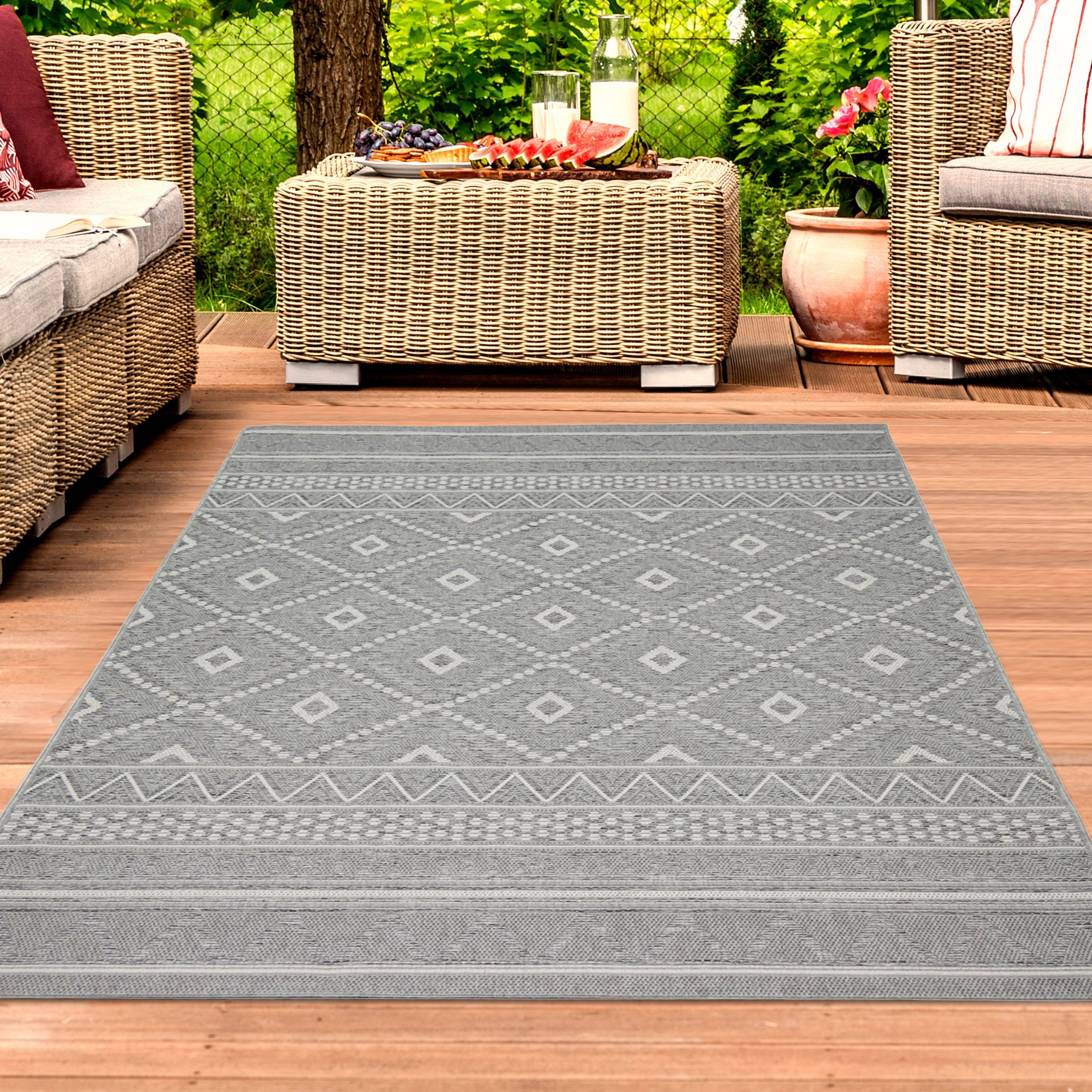 Outdoorteppich In- & Outdoor Teppich Sisal Optik Rauten Muster graufarben, TeppichHome24, Rechteckig