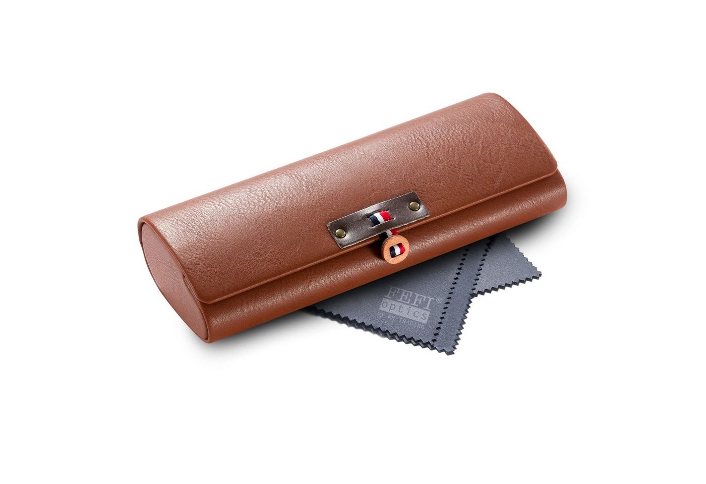 FEFI Brillenetui Hochwertiges Hardcase Etui in Leder-Optik mit Applikation, inklusive Mikrofasertuch