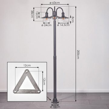 hofstein Außen-Stehlampe Wegeleuchte aus Metall/Milchglas in Anthrazit/Klar, ohne Leuchtmittel, Kandelaber 3-flammig in Look, 200cm, IP44, 3 x E27, ohne Leuchtmittel