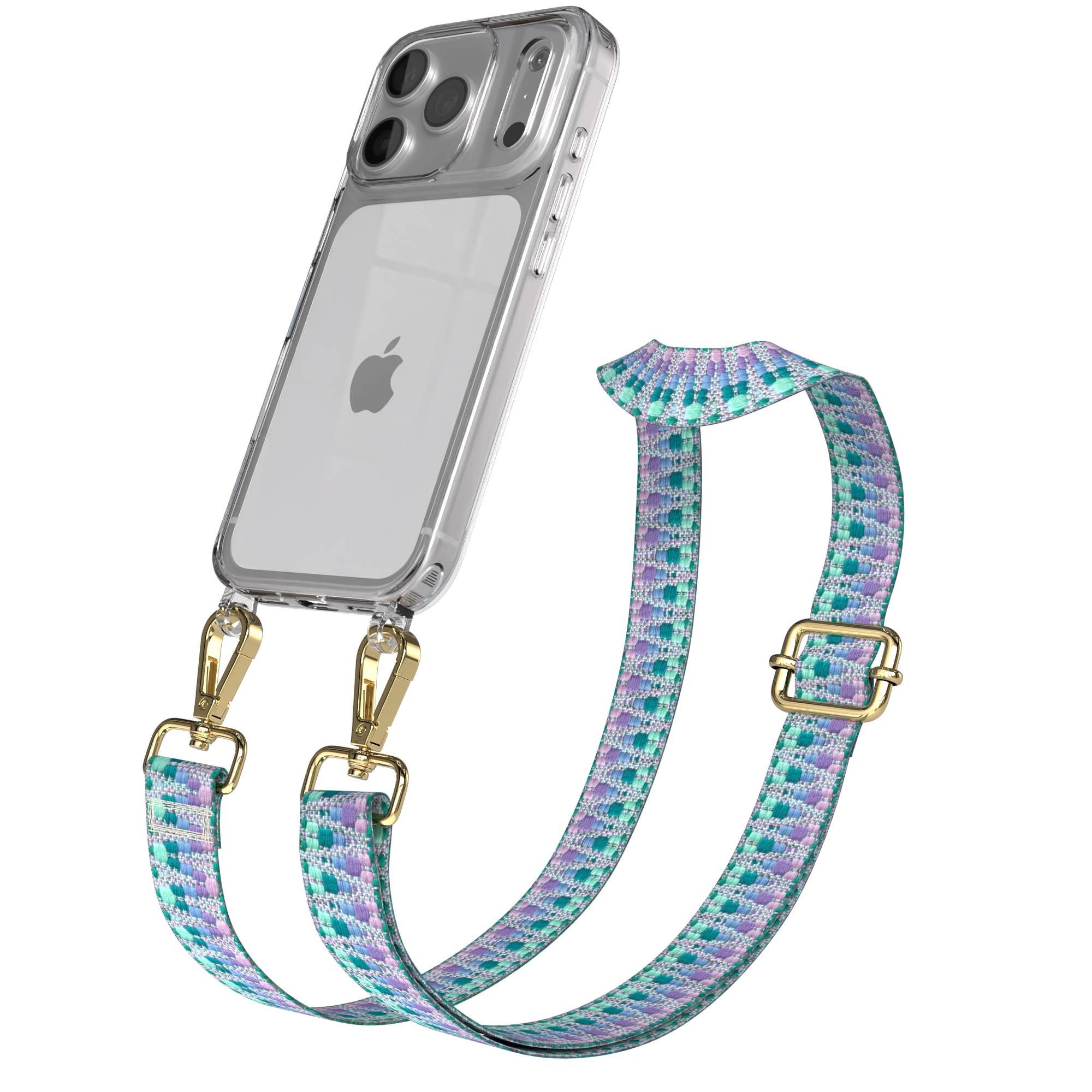 EAZY CASE Handykette Umhängeband für Apple iPhone 17 Pro 6,3 Zoll, Handyhülle mit Band ZickZack Necklace Funktion Einhorn Farben
