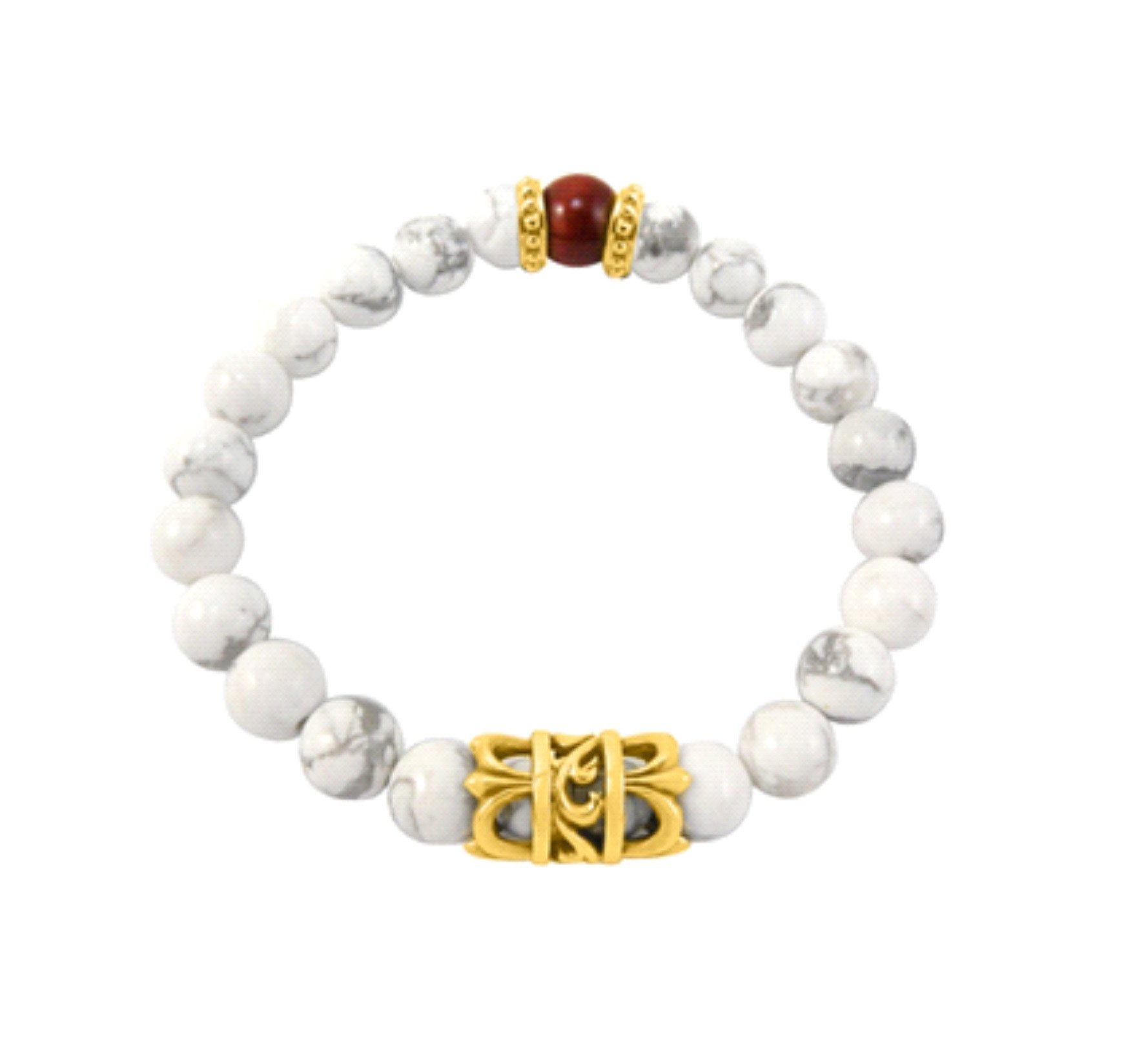 Kingka Armband für Damen oder Herren, weißer Türkis, rotes Tigerauge Lilien Element, Lagerabverkauf geringer Bestand, SALE