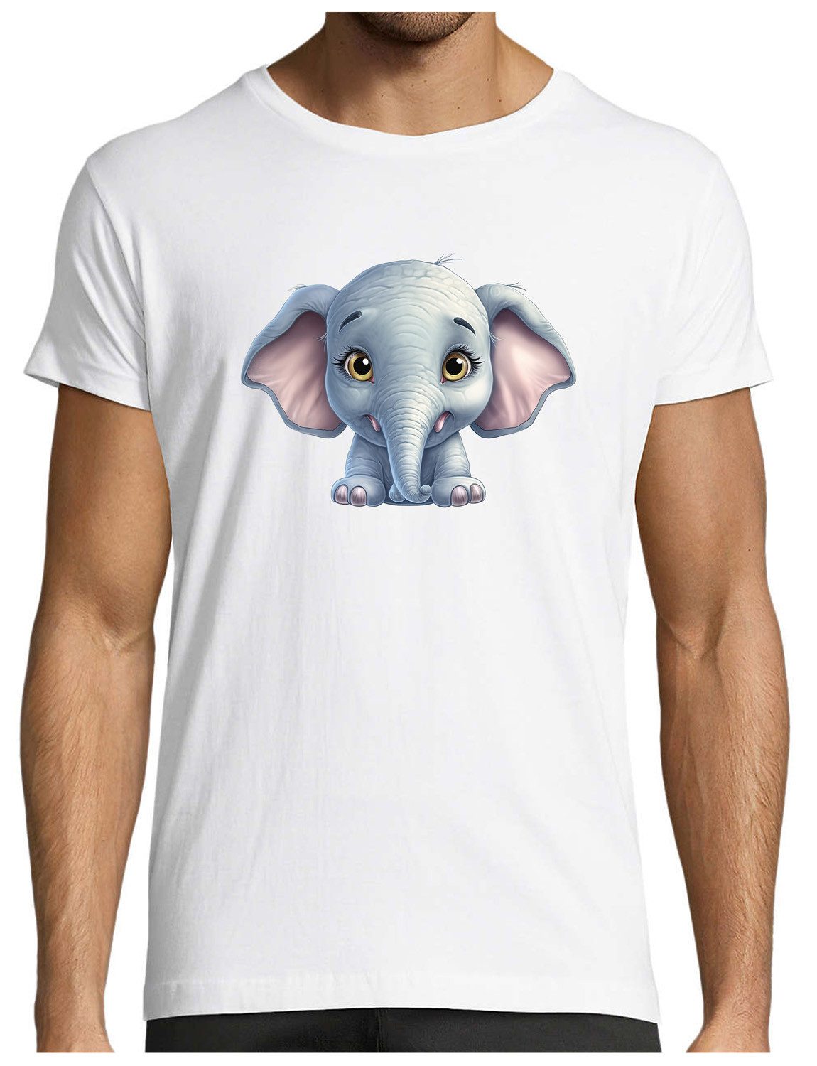T-Shirt Herren Print Shirt - Cartoon Elefant Brustprint