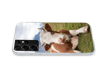 MuchoWow Handyhülle Kühe - Wiese - Alpen, Phone Case, Handyhülle Samsung Galaxy S21 Ultra, Silikon, Schutzhülle