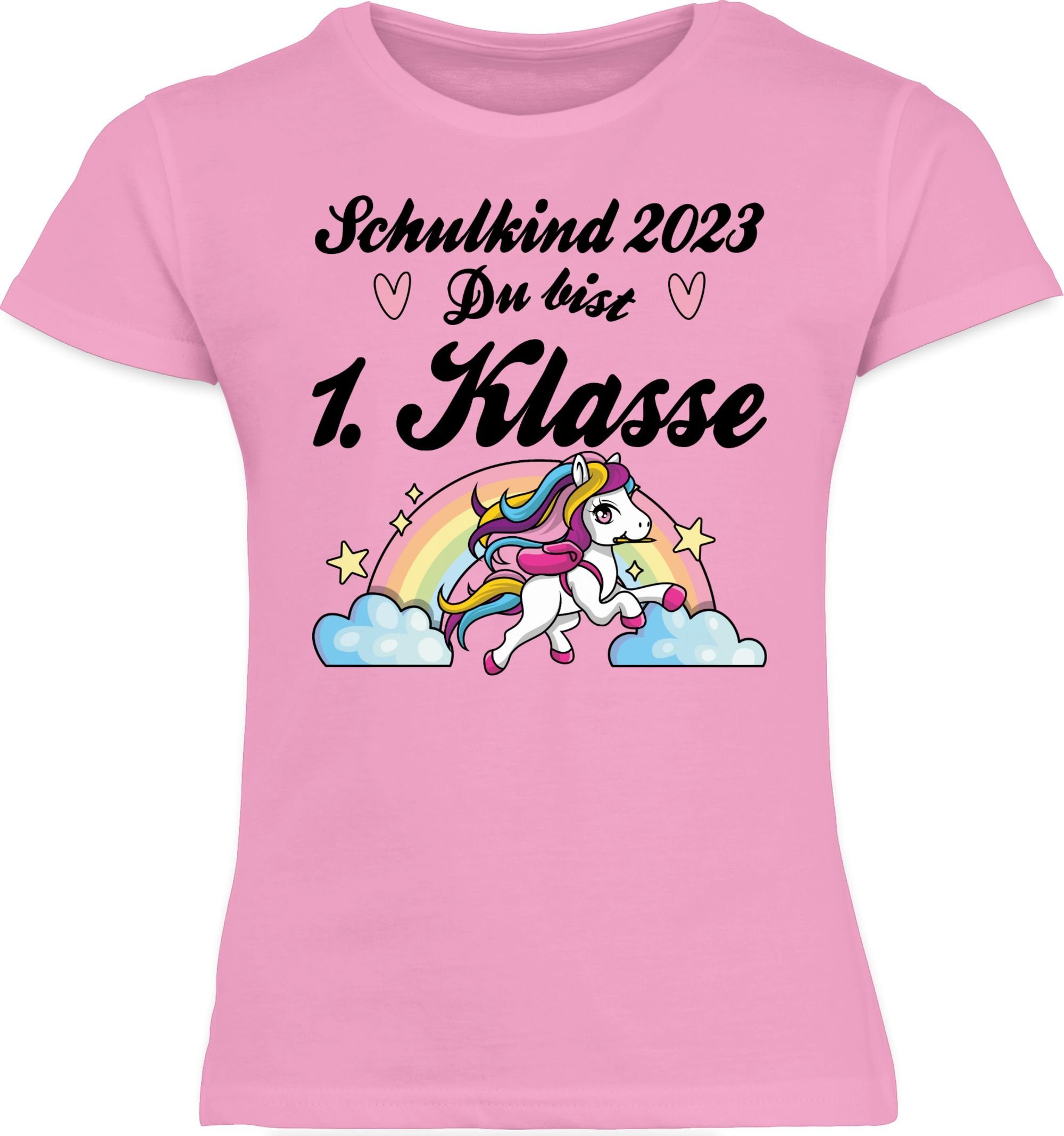 Shirtracer Rosa Schulkind Erstklassig - 2 2023 Einschulung Pferd T-Shirt bist Du - Mädchen