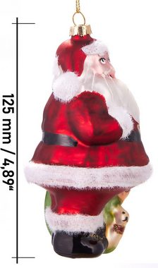BRUBAKER Christbaumschmuck Weihnachtskugel Weihnachtsmann mit Geschenken, mundgeblasene Weihnachtsdekoration aus Glas, handbemalt - 12.5 cm