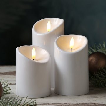MARELIDA LED-Kerze LED Kerzenset für Außen flackernd outdoor 3 Größen Timer weiß 3er Set (3-tlg)