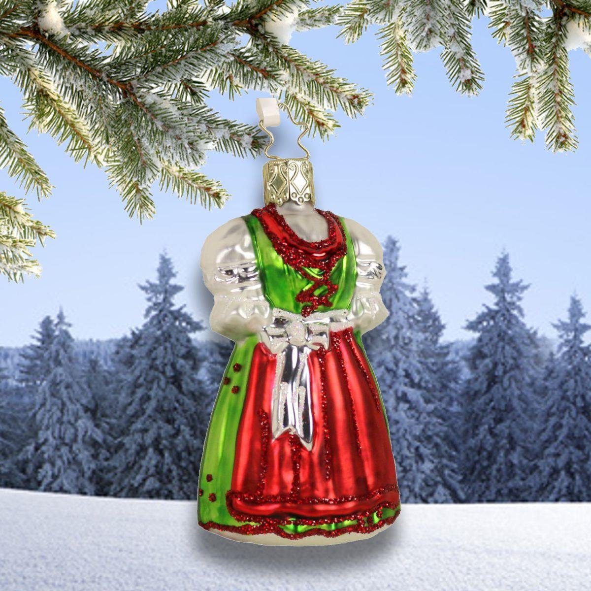 INGE-GLAS® Christbaumschmuck INGE-GLAS Weihnachts-Anhänger (1-tlg) Dirndl grünes rot