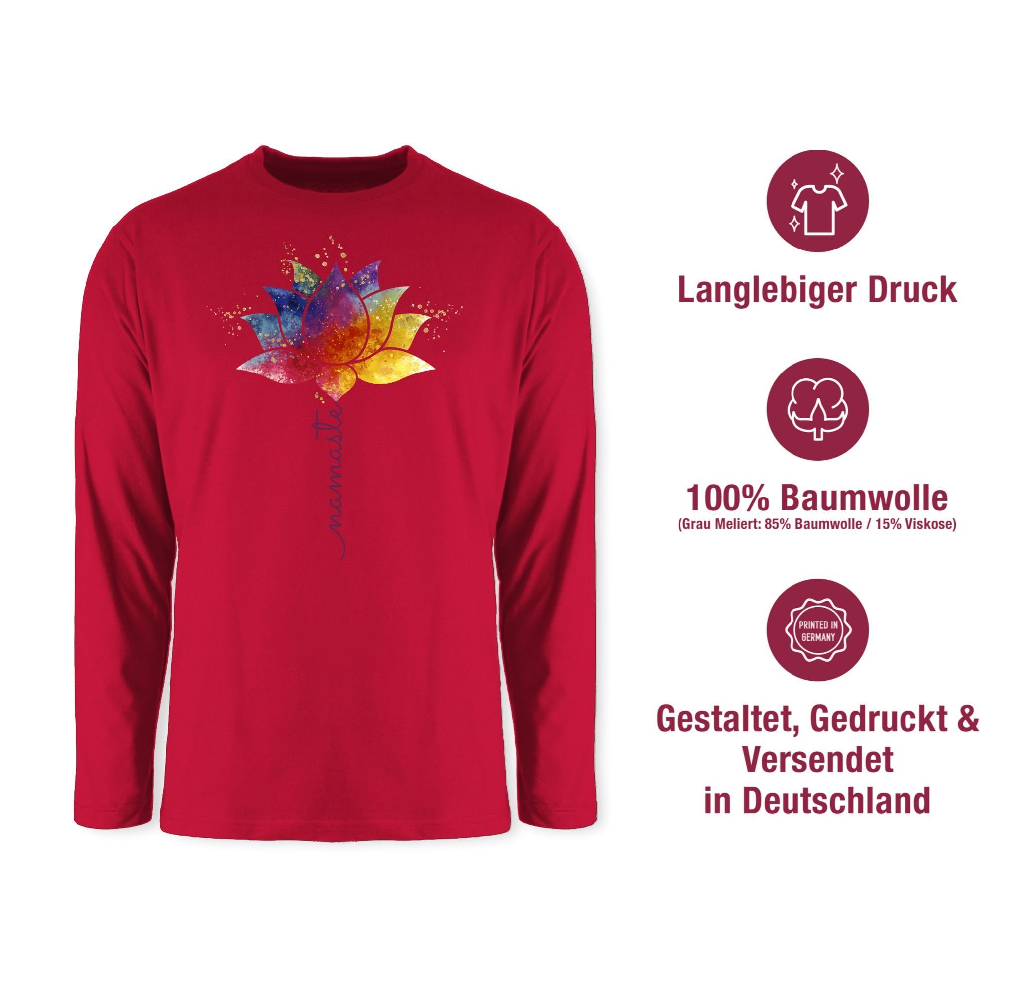 Lotusblüte Rundhalsshirt Namaste Spirit Rot Wellness Yoga Yoga 3 Mandala Meditation Shirtracer