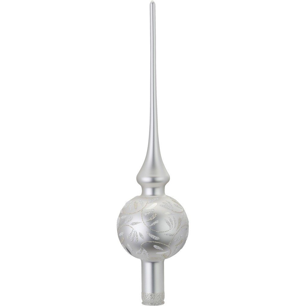 INGE-GLAS® Christbaumspitze, Christbaumspitze mit Ornamenten Glas 30cm weiß, 1 Stück