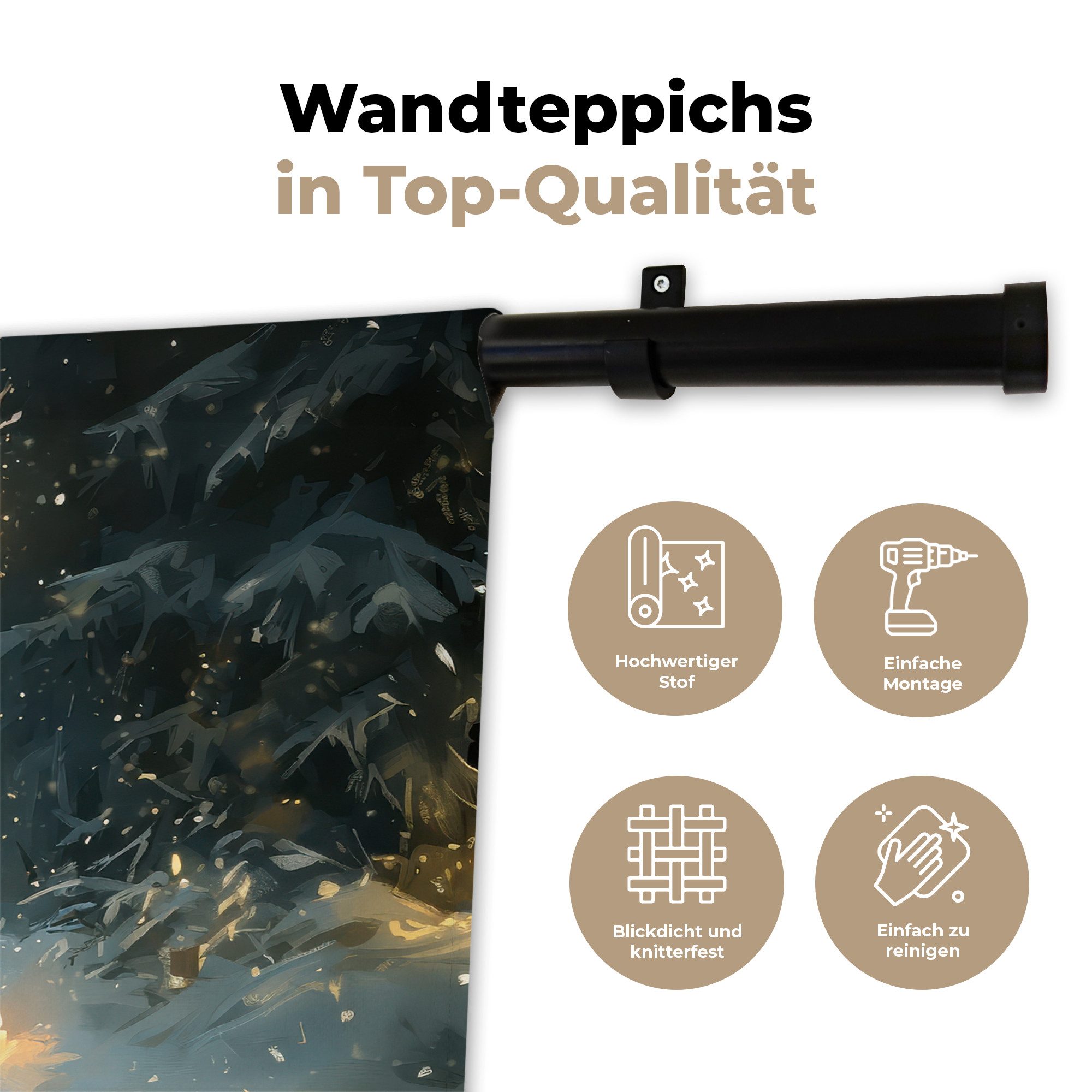 MuchoWow Wandteppich Kiefer-Märchen - Rentier - Nacht, Rechteckig, Höhe: 3 mm, Wandteppich für Wohnzimmer, Schlafzimmer, 60x40 cm