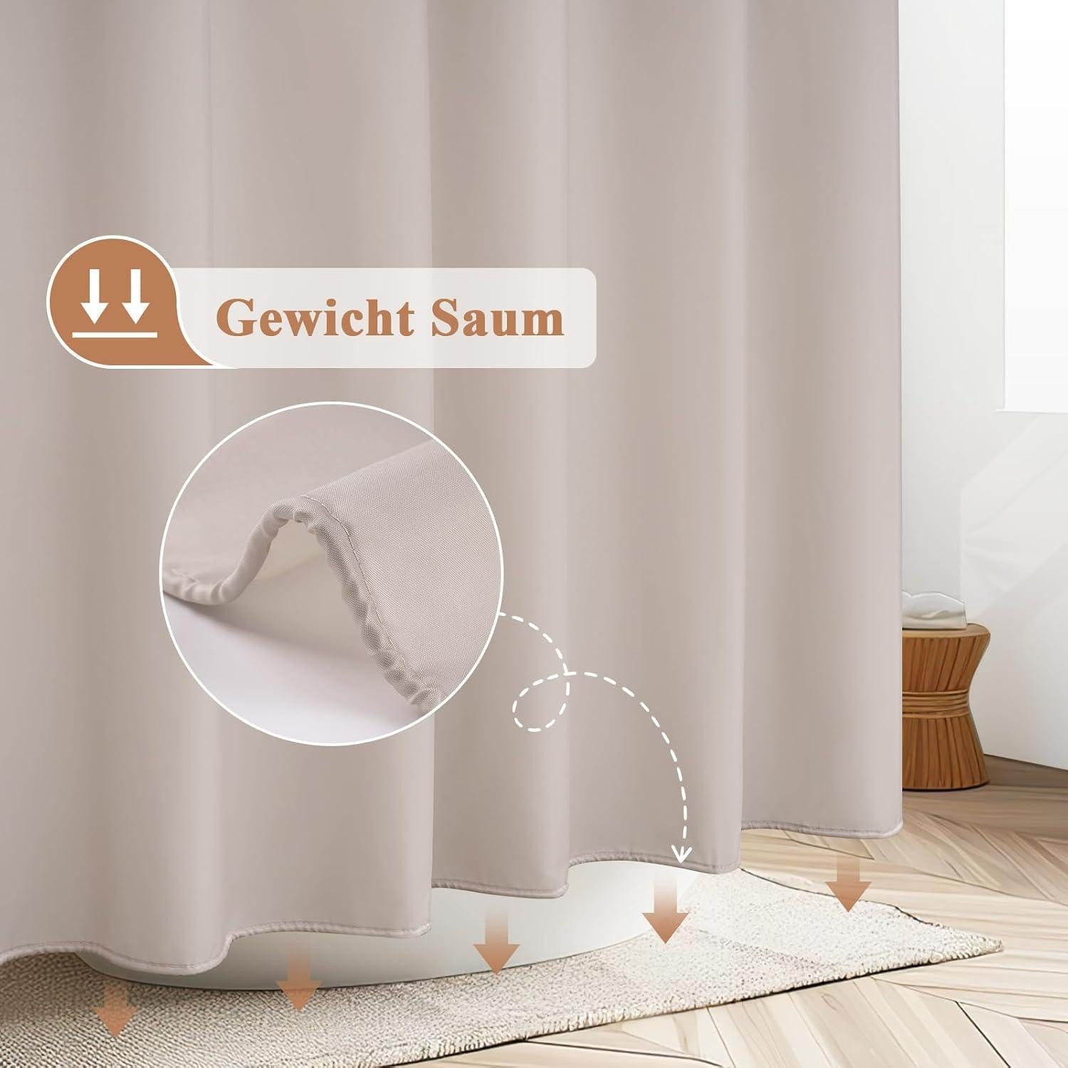 LuxusKollektion Duschvorhang Duschvorhang 100x200 Wasserdicht Sandfarben H200 x B100 cm (1er Pack) Breite 100 cm – Bild 3 von 5