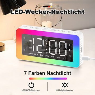 MAGICSHE Wecker digital LED-Spiegel-Wecker mit Licht 8 White Noise Schlummermodus