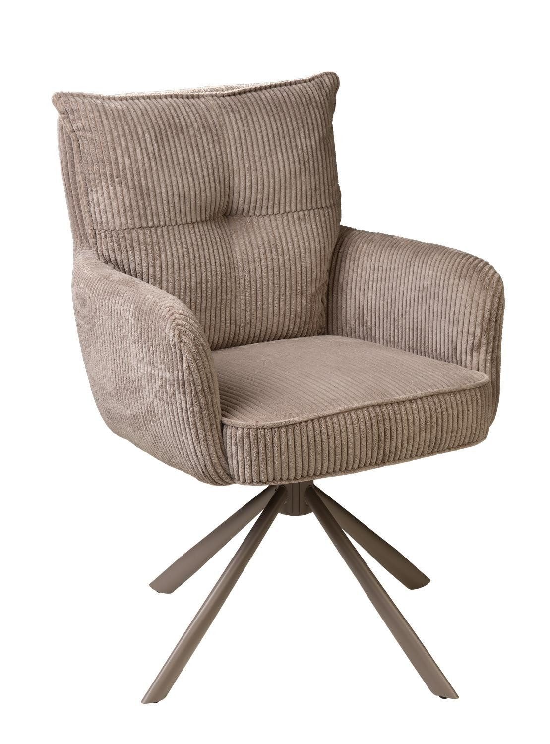 Home4You Polsterstuhl, Taupe, Cordoptik, Metallgestell, (1 St), 180 Grad Drehbar, Rückholfunktion, B 47 x H 51 x T 46 cm