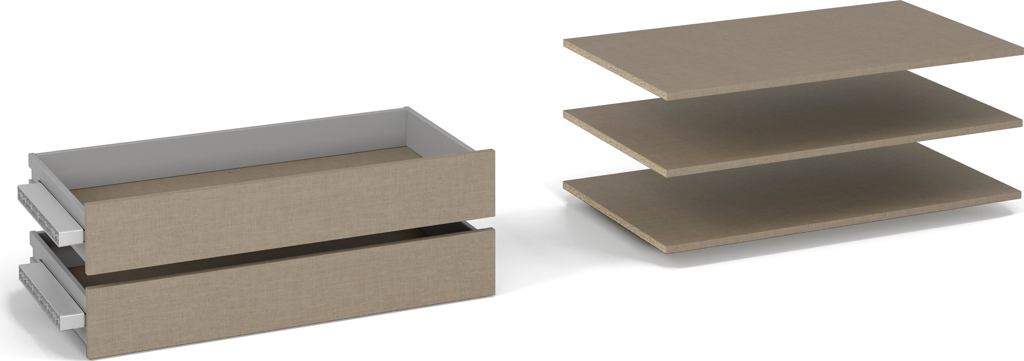 rauch Schubladeneinsatz Zubehör für Schwebetürenschränke Rauch ORANGE (Set, 5 St., in Breiten 66 cm oder 88 cm), 2 Schubladeneinsätze mit 3 Fachböden für Schwebetürenschränke