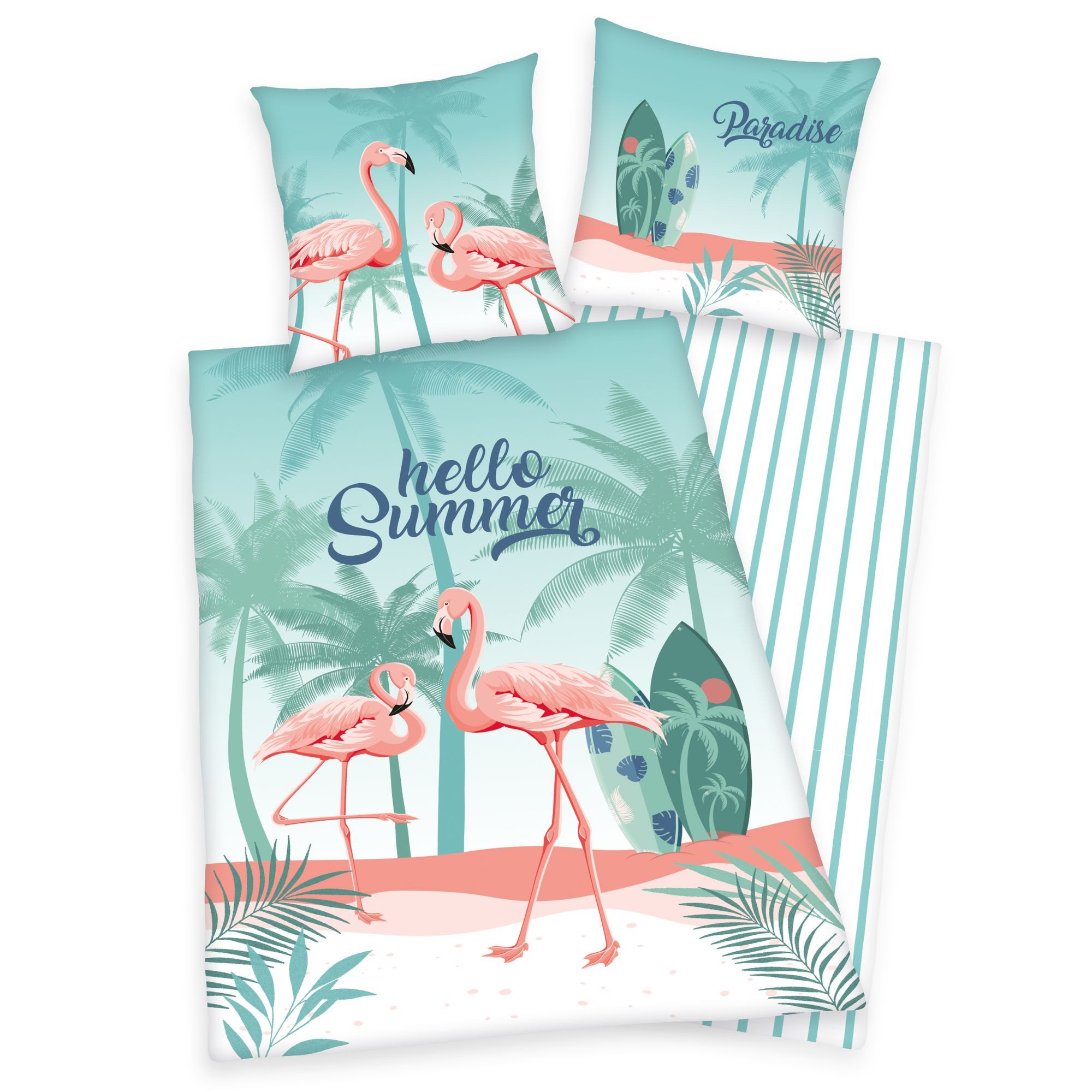 Herding Kinderbettwäsche Wende Bettwäsche Set mit Flamingo 135 x 200 + 80 x 80 cm, 2 teilig, Langlebig
