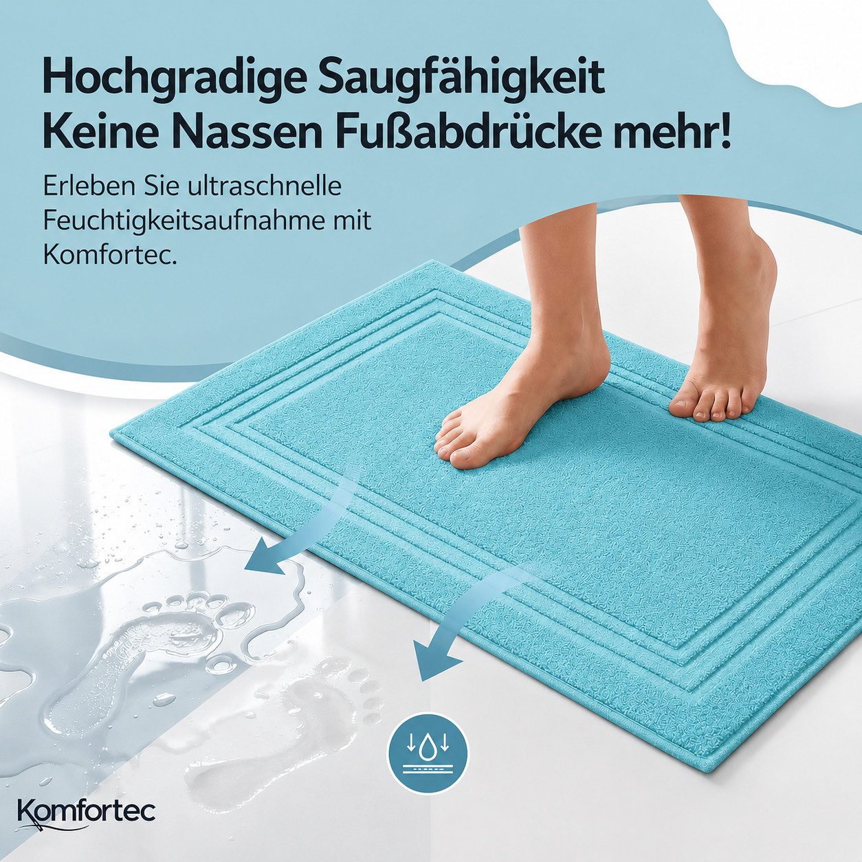 Komfortec Badematte Badvorleger aus 100% Baumwolle, Waschbar Duschmatte, Frottee, Rechteckig, 600 g/m², 2er Set, Saugfähig & Schnelltrocknend – Bild 3 von 5
