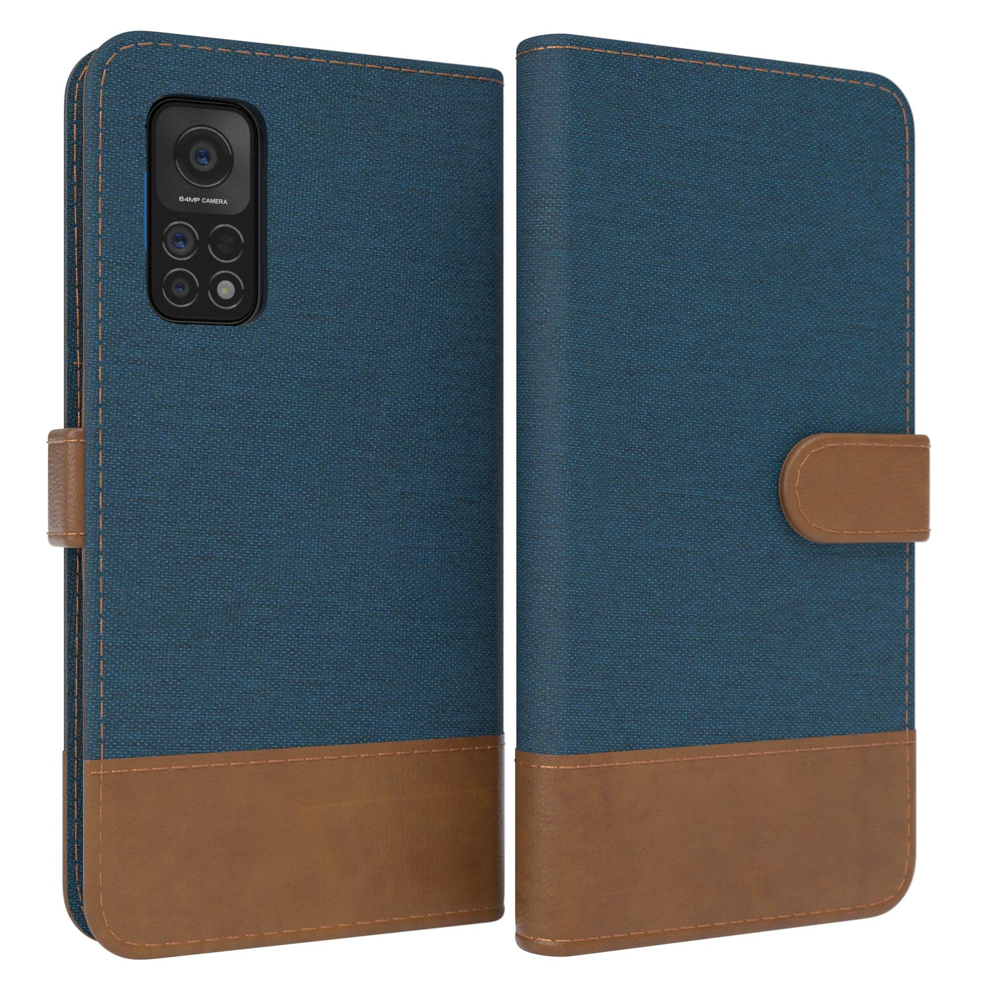 EAZY CASE Handyhülle Bookstyle Jeans für Xiaomi Mi 10T / 10T Pro 6,67 Zoll, Klappcase mit Standfunktion und Kartenfach Stoff Schutzhülle Blau