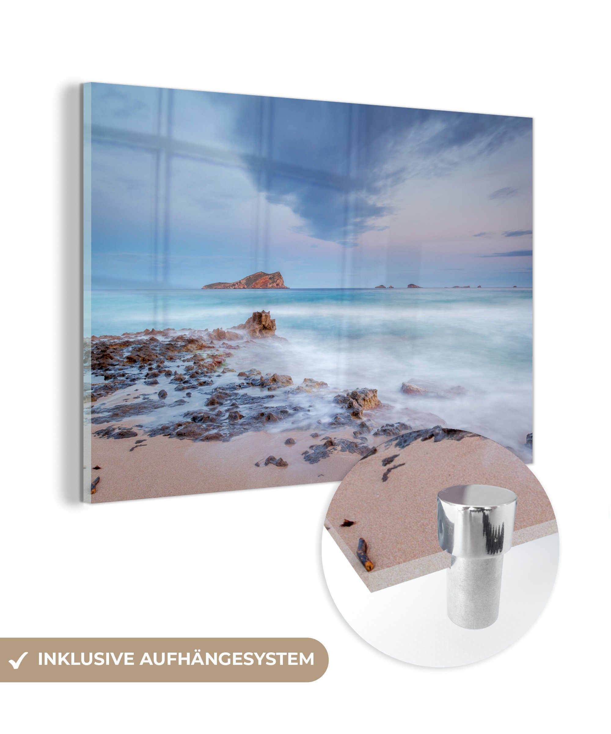 Wohnzimmer Comte den Blick Strand Ibiza, auf St), Cala Acrylglasbild auf (1 Schlafzimmer & MuchoWow Acrylglasbilder