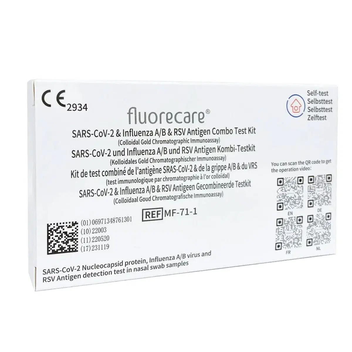 fluorecare Influenza-Schnelltest SARS-CoV-2, Influenza A+B & RSV Antigen 4in1 Kombi Test, 1