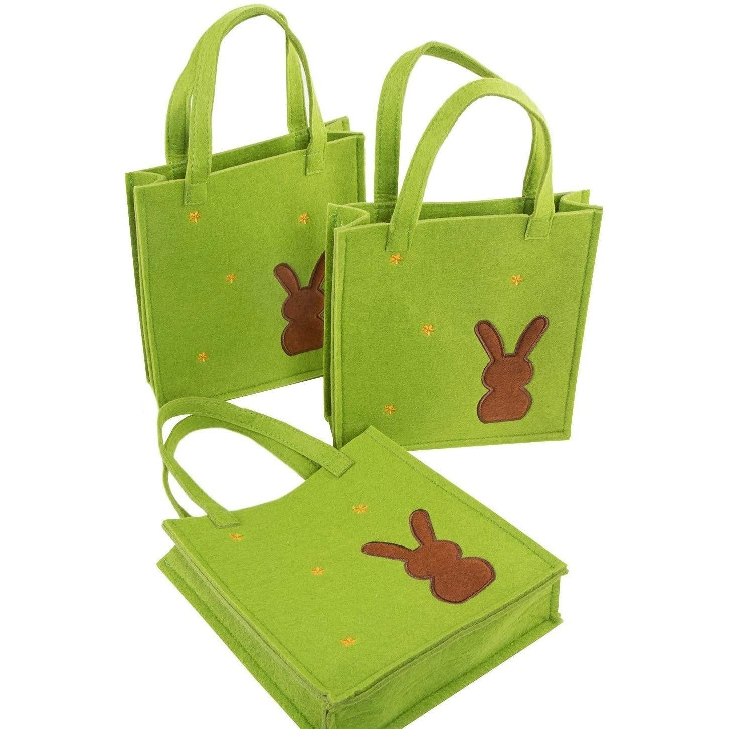 Logbuch-Verlag Osternest 3 Ostertüten aus Filz - grüne Henkeltaschen mit Osterhase als