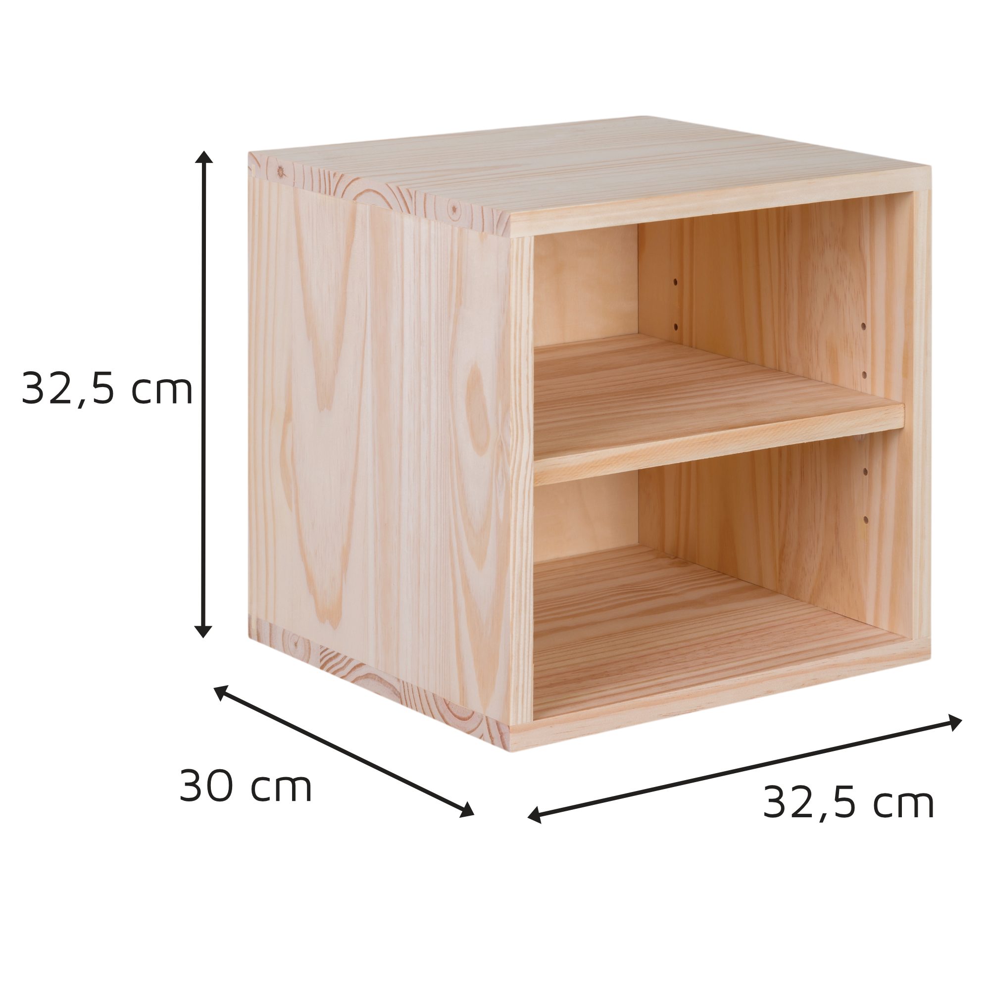 Lusimat Regalwürfel aus Holz mit Rückwand, 32,5 x 32,5 x 30 cm, Würfel aus Kiefernholz