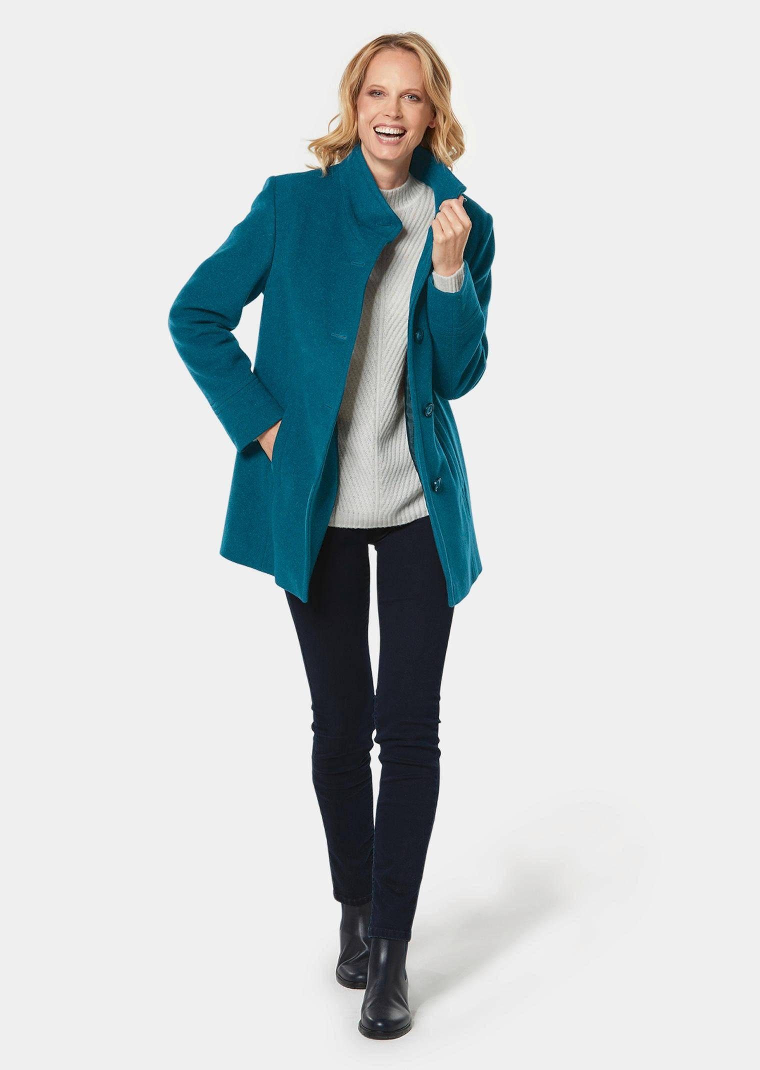 GOLDNER Wolljacke Eleganter Wintermantel mit Stehkragen Longmantel mit Knöpfen, Schubtaschen und Langarm