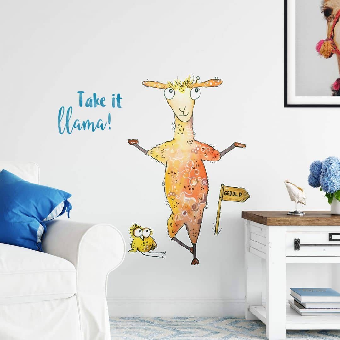 K&L Wall Art Wandtattoo Wandtattoo Hagenmeyer Wohnzimmer Relax Eule Take it  Lama Sticker, Wandbild selbstklebend, entfernbar