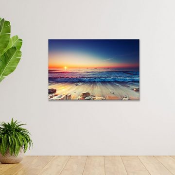 WallSpirit Leinwandbild "Sonnenaufgang am Meer" - XXL Wandbild, Leinwand geeignet für alle Wohnbereiche