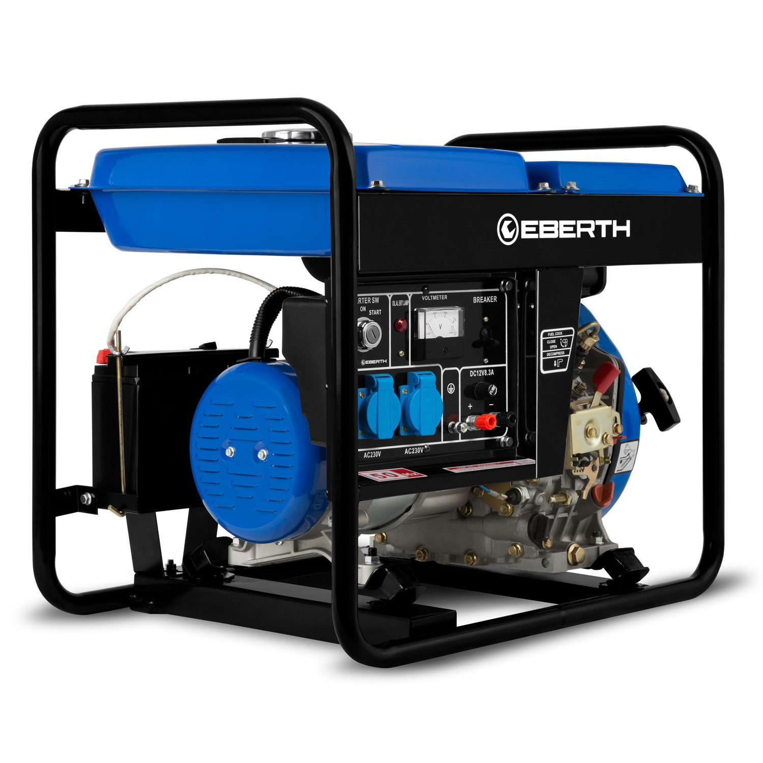 EBERTH Stromerzeuger 3000 Watt Notstromaggregat, Stromerzeuger Stromaggregat mit 5,7 PS, 3 in kW, 4-Takt, E-Starter, 2X 230V, 1x 12V, Automatischer Voltregler AVR