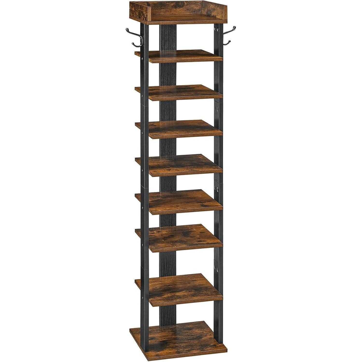 LuxusKollektion Schuhformer Schuhregal 9-lagig mit Zaun und Haken Dunkelbraun-Schwarz 28x28x132cm