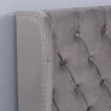 SOFTWEARY Polsterbett (Doppelbett mit Lattenrost und Bettkasten, 140x200 cm), gepolsterter Kopfteil mit seitlichen Ohren, Bezug aus Samt