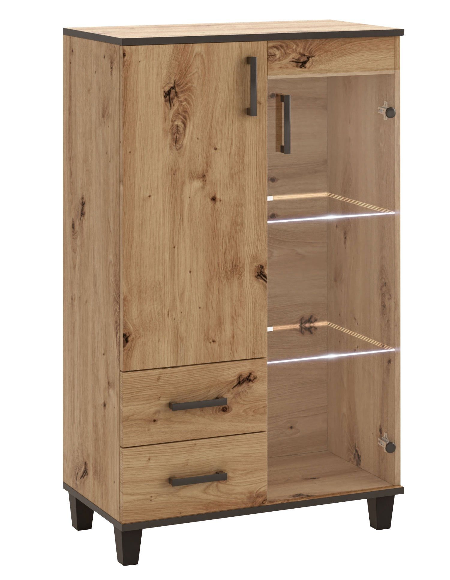 Feldmann-Wohnen Vitrine Pola (Pola, 1-St., Vitrine) 80x40x132cm Artisan Eiche 2-türig